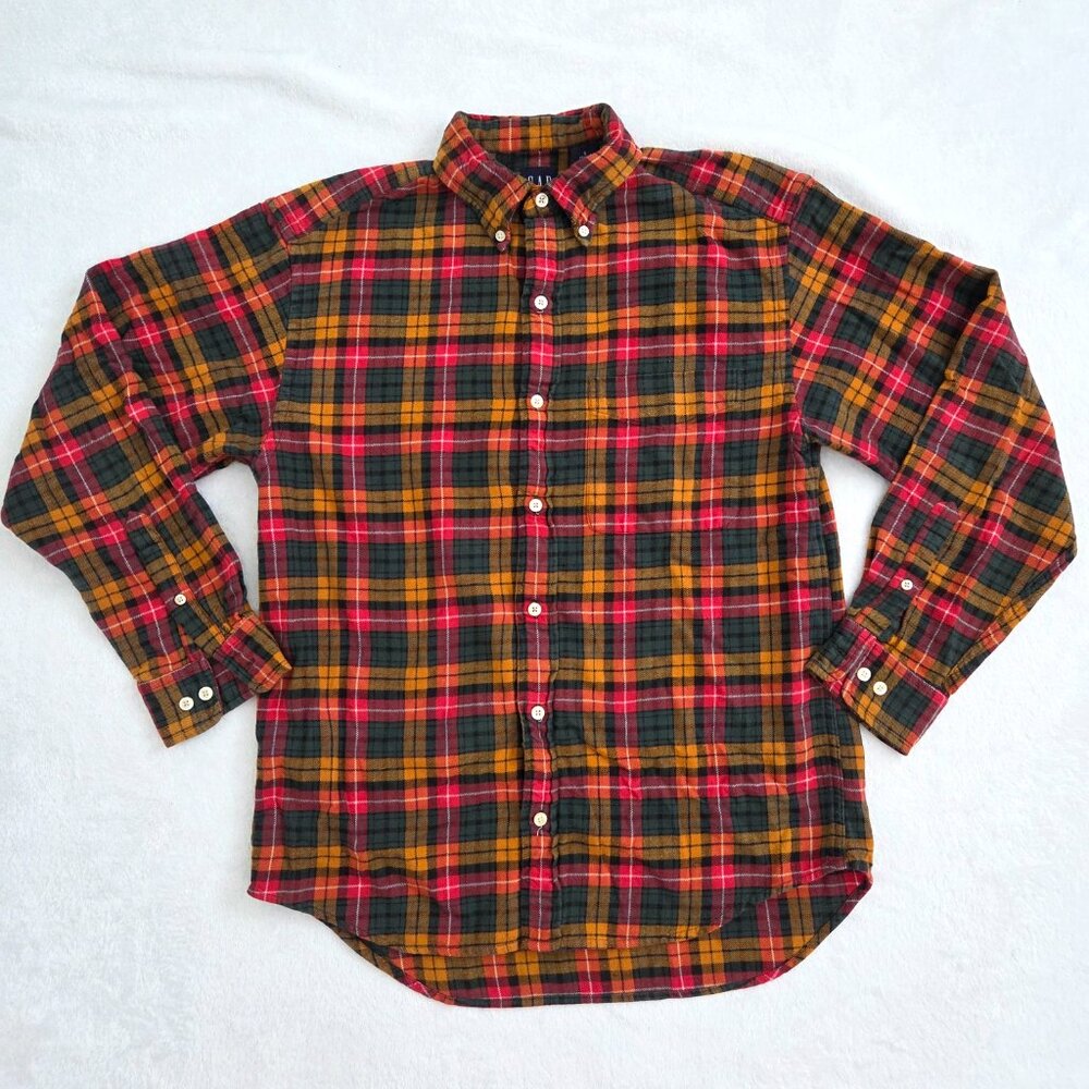 Vintage 90s Gap Plaid Flannel Men's Small Red Multi Button Down Shirt Grunge